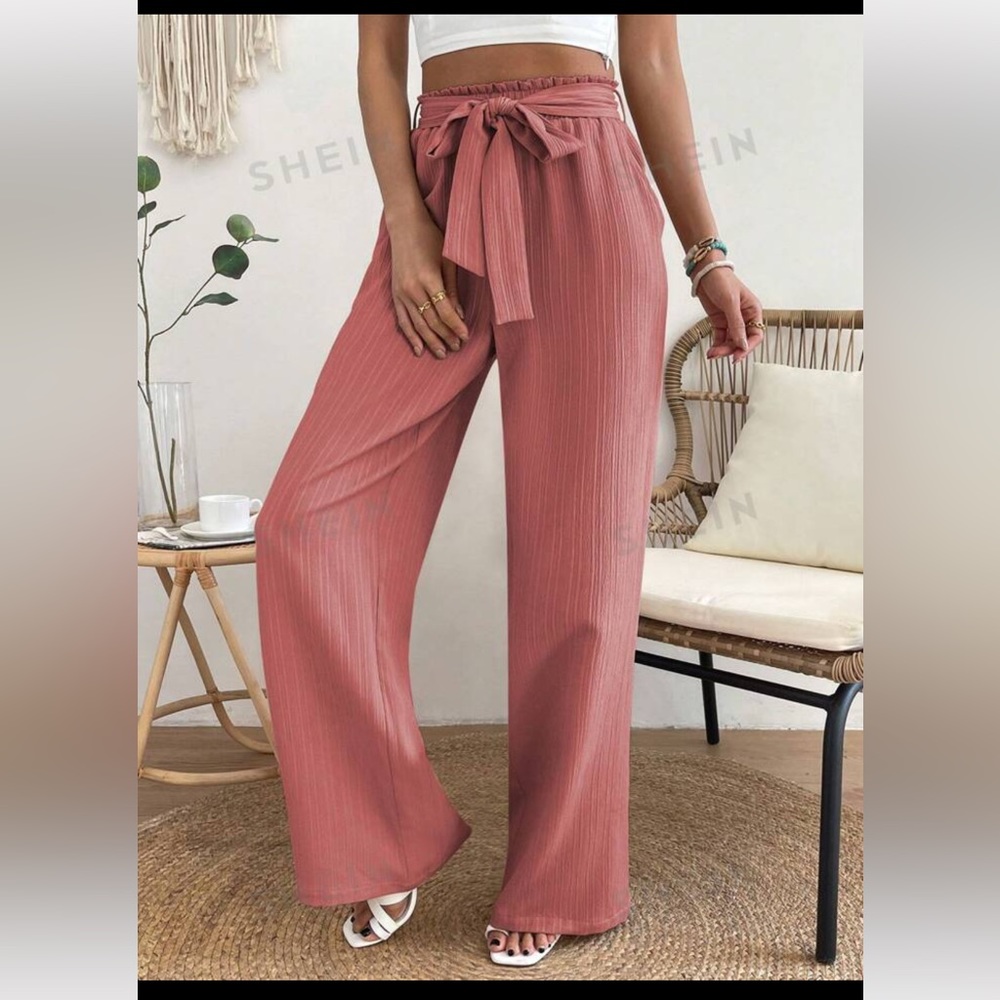 SHEIN waist belted wide leg pants